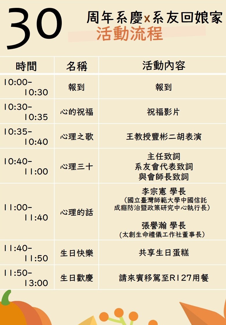 【30周年系慶x系友回娘家-當日流程】