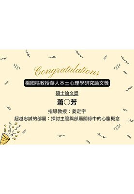 2026楊國樞、蘇薌雨論文獎獲獎名單
